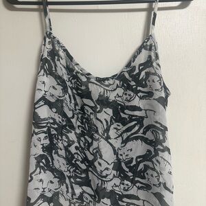 American Apparel Black and White Cat Print Top